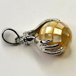 Yellow Pendant Healing Hands  Pendant With Silver tone Chain